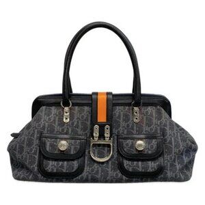 DIOR/ChristianDior Flight Black Gray Orange Denim Leather Handbag